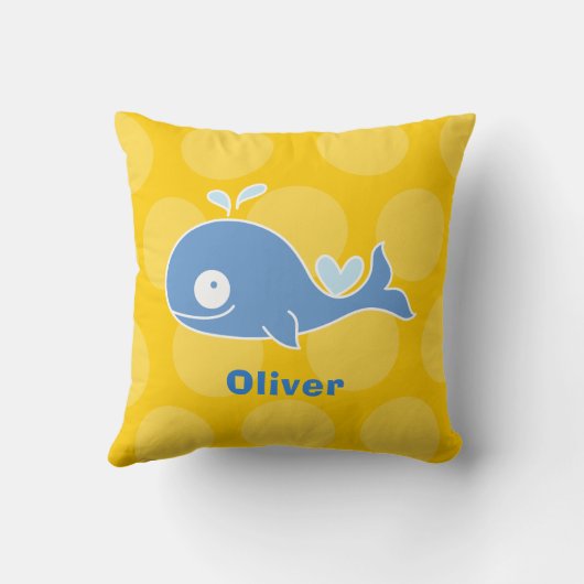 キュートブルーホエールドットおもしろい子供部屋デコール男の赤ちゃん クッション (裏面)