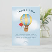 キュートブルーホットエアバルーン子供の誕生日 サンキューカード (スタンド正面)
