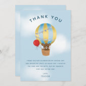 キュートブルーホットエアバルーン子供の誕生日 サンキューカード (正面/裏面)
