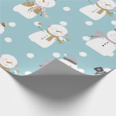 キュートブルーホリデー雪だるまキッズクリスマス ラッピングペーパー (角)