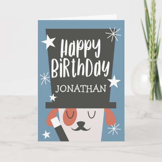 キュートブルーマジカルドッグ誕生日 | 名前の追加 カード (正面)