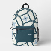 キュートブルーマンダラパターンモノグラムイニシャル プリントバックパック (正面)