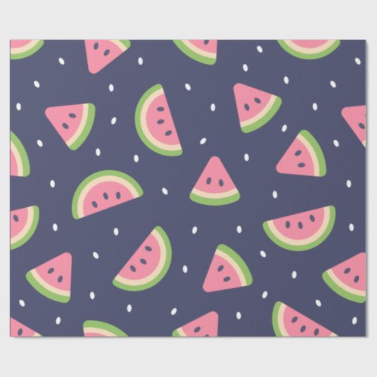 キュートブルーモダングリーン誕生日スイカフルーツ ラッピングペーパー (フラット)