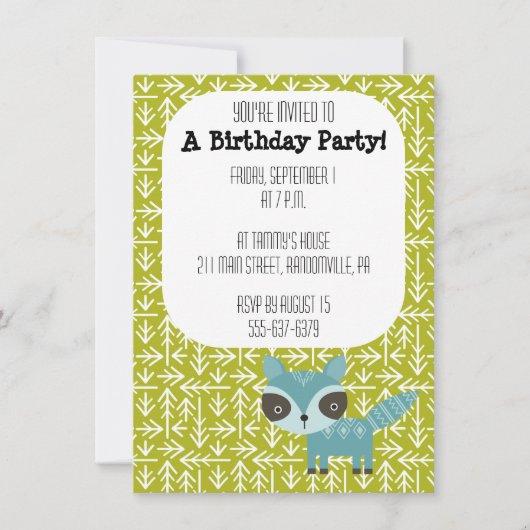 キュートブルーラクーンパーティの招待状 招待状 (正面)