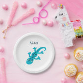 キュートブルーリザードゲッコ誕生日名 ペーパープレート (パーティー)