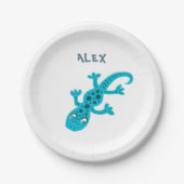 キュートブルーリザードゲッコ誕生日名 ペーパープレート (正面)