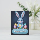 キュートブルーリトルイースターラビットハッピーイースター シーズンポストカード (スタンド正面)