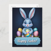 キュートブルーリトルイースターラビットハッピーイースター シーズンポストカード (正面/裏面)