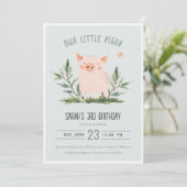 キュートブルーリトルファームピグバタフライ子供の誕生日 招待状 (スタンド正面)