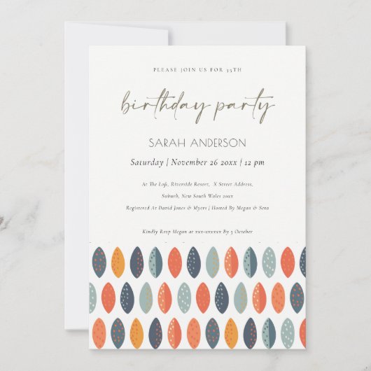 キュートブルーリーフィタニカルエイジ誕生日招待状 サンキューカード (正面)