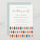 キュートブルーリーフィタニカルエイジ誕生日招待状 サンキューカード (正面/裏面)