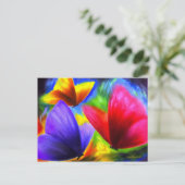 キュートブルーレッドイエローバタフライイラストレーション ポストカード (スタンド正面)