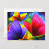 キュートブルーレッドイエローバタフライイラストレーション ポストカード (正面/裏面)