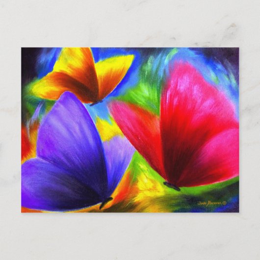 キュートブルーレッドイエローバタフライイラストレーション ポストカード (正面)