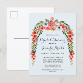 キュートブルーレトロガーデンフローラブライダルシャワーインビタ インビテーションポストカード