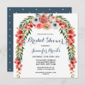 キュートブルーレトロガーデンフローラブライダルシャワー 招待状 (正面/裏面)