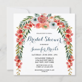 キュートブルーレトロガーデンフローラブライダルシャワー 招待状