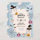 キュートブルーレトロハロウィーンパーティー 招待状 (正面/裏面)