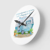 キュートブルーヴィンテージレトロキャンパーキャラバン ラウンド壁時計 (傾斜)