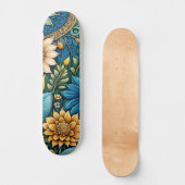 キュートブルー抽象芸術ひまわりデザインワイド通り スケートボード (正面)