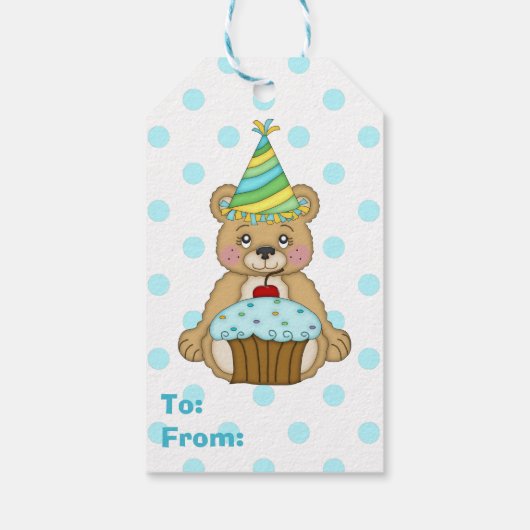 キュートブルー水玉模様ベア誕生日 ギフトタグ (裏面)