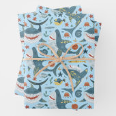 キュートブルー海ベビーサメ子供の誕生日ボーイギフト ラッピングペーパーシート (インサイチュ)