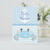 キュートブルー男の赤ちゃんカニビーチイシャワー招待状 招待状 (スタンド正面)