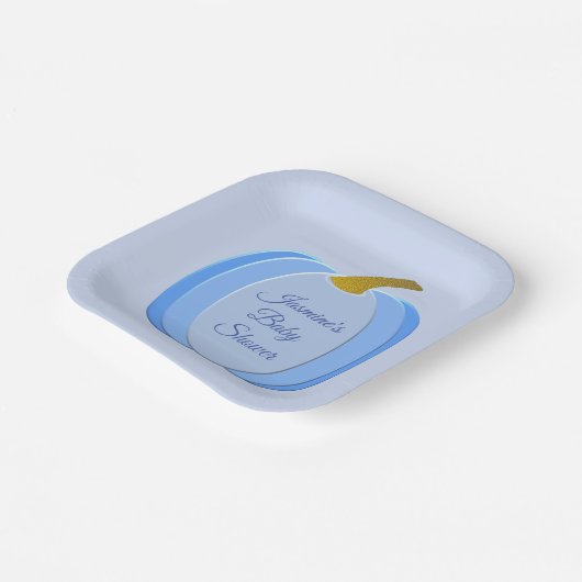 キュートブルー男の赤ちゃんカボチャカスタムンベビーシャワー ペーパープレート (傾斜あり)