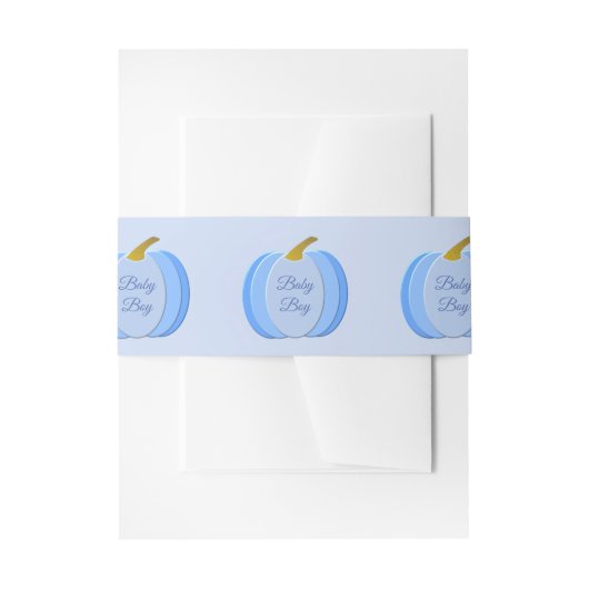 キュートブルー男の赤ちゃんカボチャカスタムンベビーシャワー 招待状ベリーバンド (正面例)