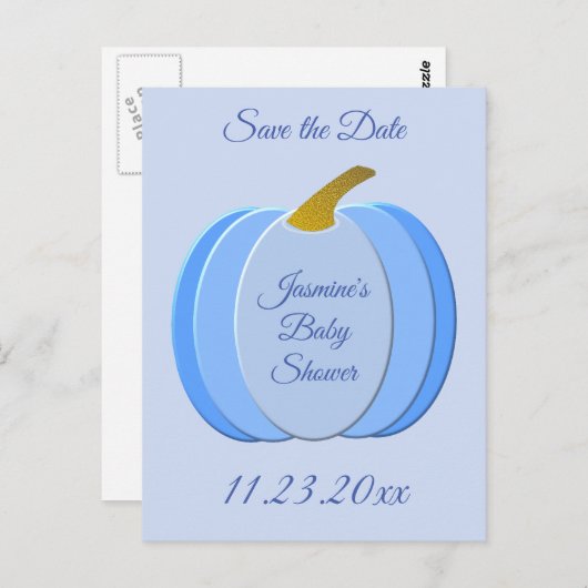 キュートブルー男の赤ちゃんカボチャ赤ちゃんシャワーカスタム ポストカード (正面/裏面)