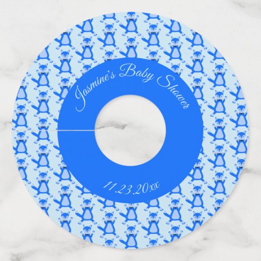 キュートブルー男の赤ちゃんキツネカスタムベビーシャワー ワイングラスタグ (正面)