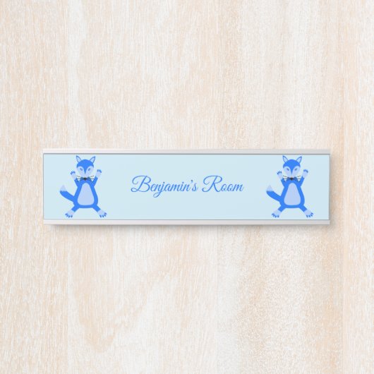 キュートブルー男の赤ちゃんキツネ名前をカスタムする サインプレート (正面)
