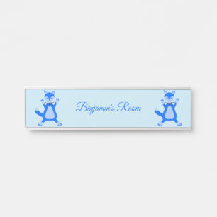 キュートブルー男の赤ちゃんキツネ名前をカスタムする サインプレート