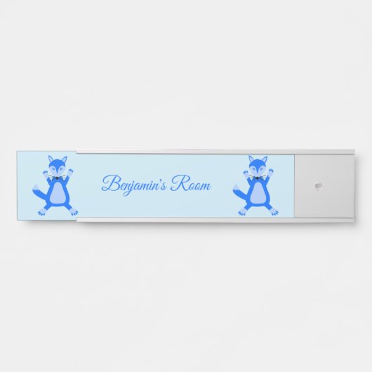 キュートブルー男の赤ちゃんキツネ名前をカスタムする サインプレート (正面)