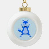 キュートブルー男の赤ちゃんキツネ セラミックボールオーナメント (正面)