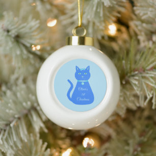 キュートブルー男の赤ちゃんキャットカスタム初めてのクリスマス セラミックボールオーナメント