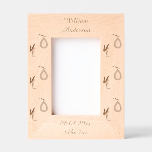 キュートブルー男の赤ちゃんストークカスタム レーザー彫刻フレーム (正面)