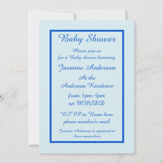 キュートブルー男の赤ちゃんストークベイビーシャワーカスタム 招待状 (裏面)