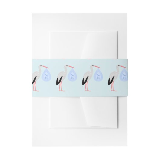 キュートブルー男の赤ちゃんストークベビーシャワー 招待状ベリーバンド (正面例)