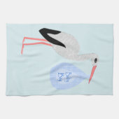 キュートブルー男の赤ちゃんストーク キッチンタオル (横)