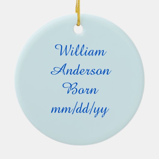 キュートブルー男の赤ちゃんストーク セラミックオーナメント (裏面)