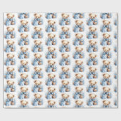 キュートブルー男の赤ちゃんテディベア ラッピングペーパー (フラット)