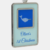 ]キュートブルー男の赤ちゃんナルファルカスタム初めてのクリスマス シルバープレートフレームオーナメント (右)