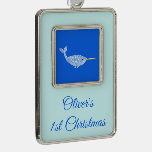 ]キュートブルー男の赤ちゃんナルファルカスタム初めてのクリスマス シルバープレートフレームオーナメント (右)