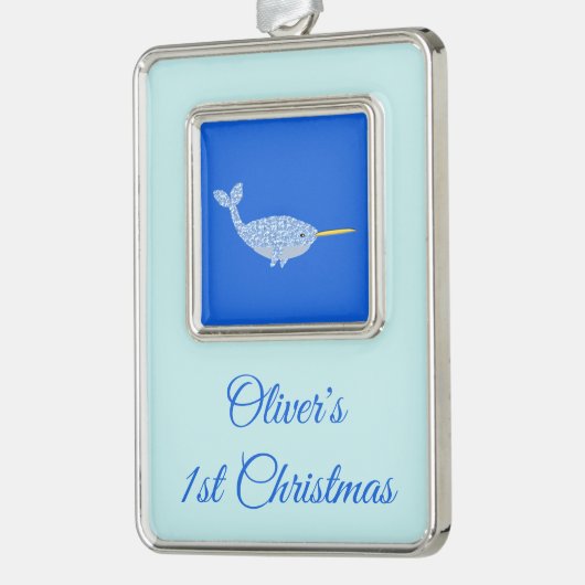 ]キュートブルー男の赤ちゃんナルファルカスタム初めてのクリスマス シルバープレートフレームオーナメント (左)