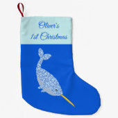 キュートブルー男の赤ちゃんナルファルカスタム1stクリスマス スモールクリスマスストッキング (正面)