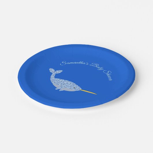 キュートブルー男の赤ちゃんナルホールベビーシャワーカスタム ペーパープレート (アングル)