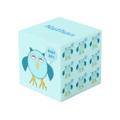 キュートブルー男の赤ちゃんフクロウパーソナライズされた フォトキューブ (正面アングル)