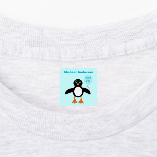 キュートブルー男の赤ちゃんペンギンベビー服 ラベル (貼付)