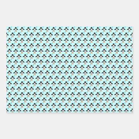 キュートブルー男の赤ちゃんペンギン ラッピングペーパーシート (正面3)